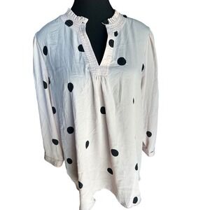 Worthington Pink Black dots popover‎ blouse size XL petite 3/4 sleeve spring